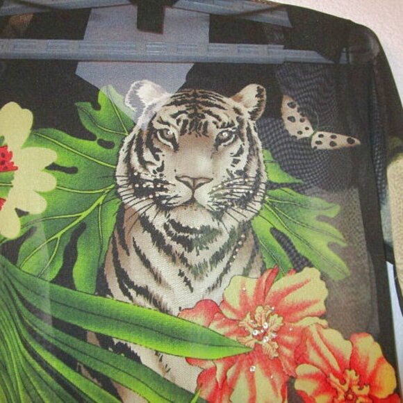 VALENTINA White TIGER Twin Set Size M RHINESTONES 2 Piece TOP & JACKET Vintage - Picture 11 of 12